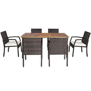 Tangkula 7PCS Patio Dining Furniture Set w/ Wooden Tabletop Cushion Umbrella Hole - 1 of 4