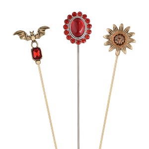 Anna-Kaci Vintage 3Pcs Long Stick Hat Pins Crystal Flower Butterfly and Pearl Details for Classic Hat Lapel and Scarf Accessorizing - 3pcs Bat - 1 of 4