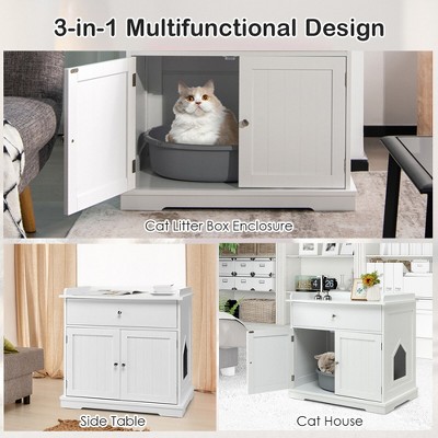 White MDF Freestanding Cat Litter Box Enclosure with Drawer