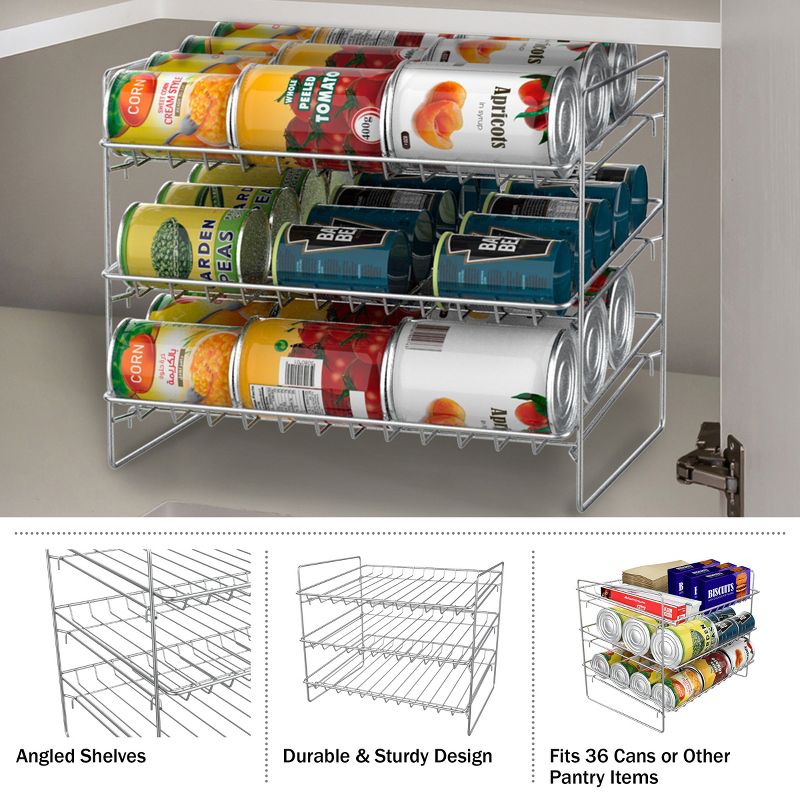 3-Tier Can Dispenser-Organizer Holds 36 Standard Jars, Food or Soda Cans-For Kitchen Pantry, Countertops, Cabinets by Hastings Home, 3 of 11
