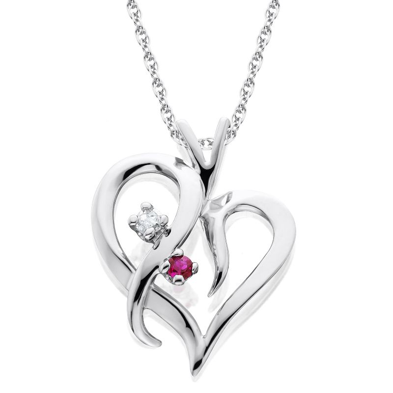 Pompeii3 Ruby & Diamond Necklace Heart Shape Pendant in 14k White, Yellow, or Rose Gold, 1 of 6