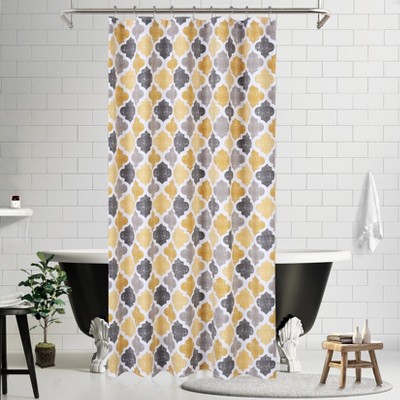 Modern Geometric Shower Curtain, Poly-Cotton Blean with Quatrefoil Design for Bathroom