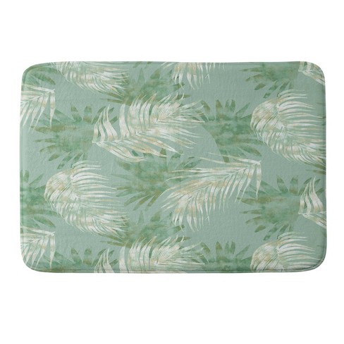 Palms Overlay Memory Foam Bath Rug Green - Deny Designs: Microfiber ...