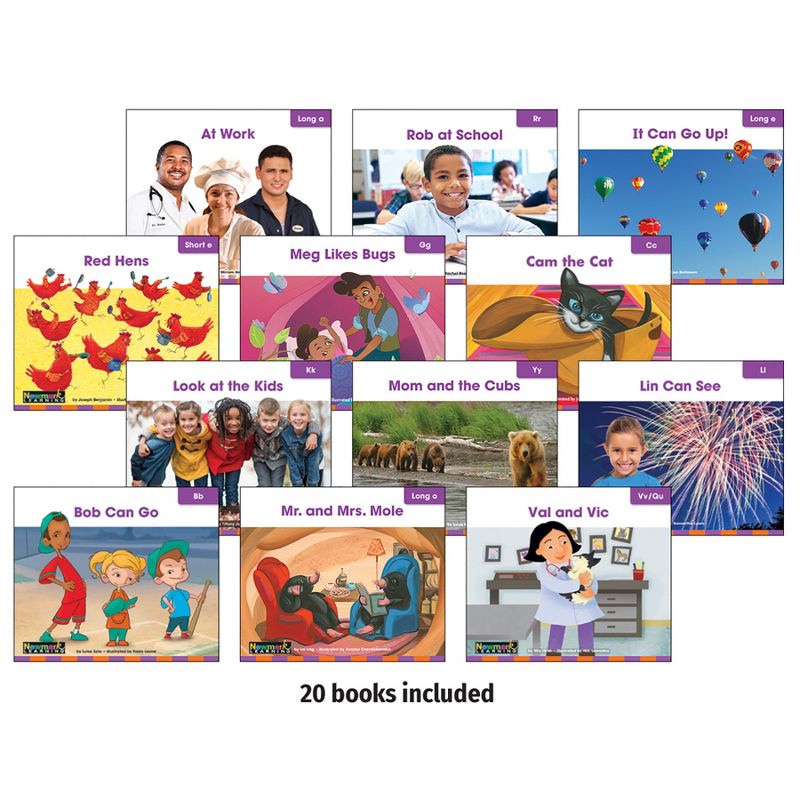 Newmark Learning Decodable Readers Grade K Consonants and Short Vowels (u, e), 20 Books, 1 of 2