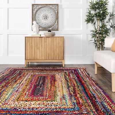 Handmade Bohemian Braided Cotton Square Area Rug - Multi