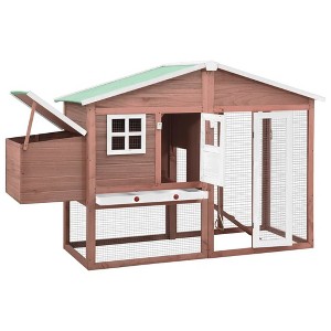 vidaXL Chicken Coop with Nest Box Red and White Solid Fir Wood - 1 of 4