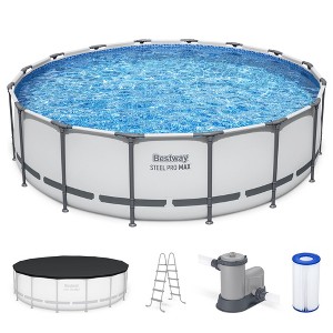 Bestway Steel Pro MAX Round Above Ground Swimming Pool Set with Metal Frame Filter Pump, Ladder, and Cover - 1 of 4