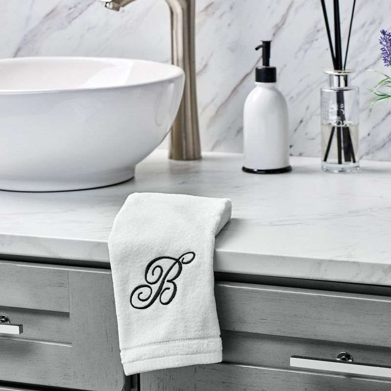 Creative Scents Set of 2 White Fingertip Monogrammed Towels, Black Embroidered, 2 of 8
