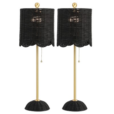 JONATHAN Y Celerie Coastal Bohemian Rattan/Iron Scalloped Buffet LED Table Lamp with Pull Chain
