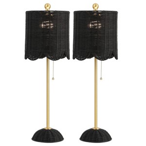 JONATHAN Y Celerie Coastal Bohemian Rattan/Iron Scalloped Buffet LED Table Lamp with Pull Chain - 1 of 4