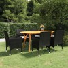 vidaXL Patio Dining Set - 7 Piece Garden Outdoor Furniture - Rectangular Acacia Wood Table - Black Poly Rattan Cushioned Chairs - 2 of 4