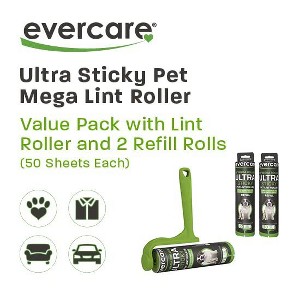 Evercare Ultra Sticky Pet Mega Lint Roller Value Pack with Lint Roller and 2 Refill Rolls, 50 Sheets Each,1 Pack - 1 of 4