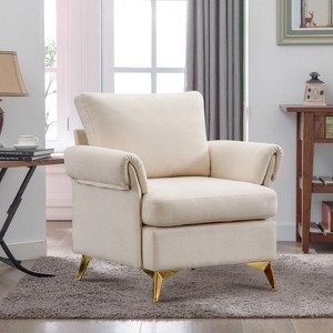 Bestier Ivory Linen Arm Chair Tufted Cushion Accent Chair with Lumbar Pillow - 1 of 4
