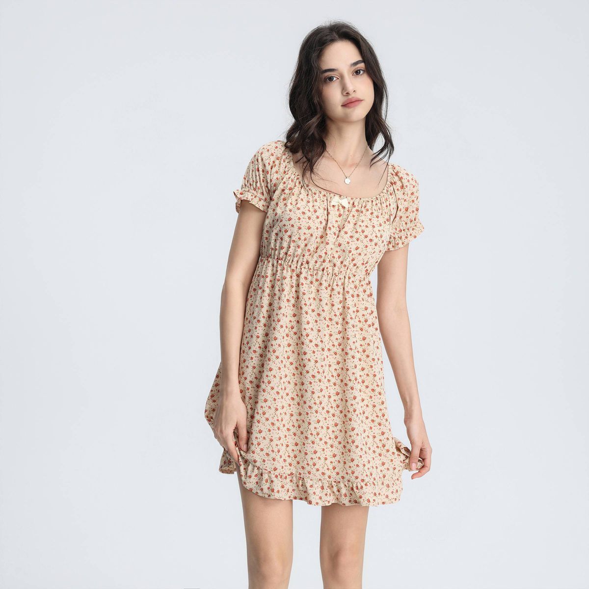 Women's Ruffle Short Sleeve Mini Babydoll Dress - Wild Fable™ Blush Floral