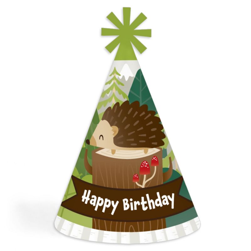 Big Dot of Happiness Forest Hedgehogs - Cone Happy Birthday Party Hats for Kids and Adults - Set of 8 (Standard Size), 1 of 8
