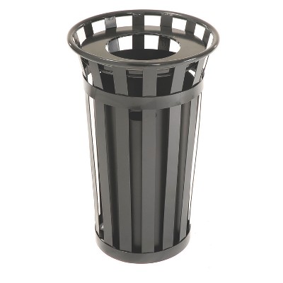 Outdoor Slatted Steel Trash Can, 24 gal, Black