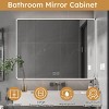 SEVOBAL Bathroom Storage Cabinet Modern Mirror Cabinet with Cosmetic Rack and Hair Dryer Holder for Organized Space, Grey, 35.43"*27.56"*4.92" - 3 of 4