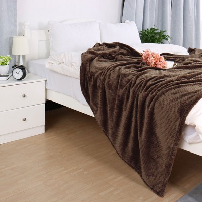 1 Pc Queen Polyester Shaggy Sherpa Bed Blankets Coffee Color - PiccoCasa