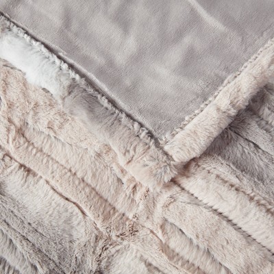 Luxurious Oversized Blush & Gray Faux Fur Heated Throw