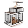Dog Crate Furniture with Cat Tower & Shelving Unit, Wooden Dog Kennel for Medium Small Breed with Double Doors and 2 Adjustable Bowls - 3 of 4