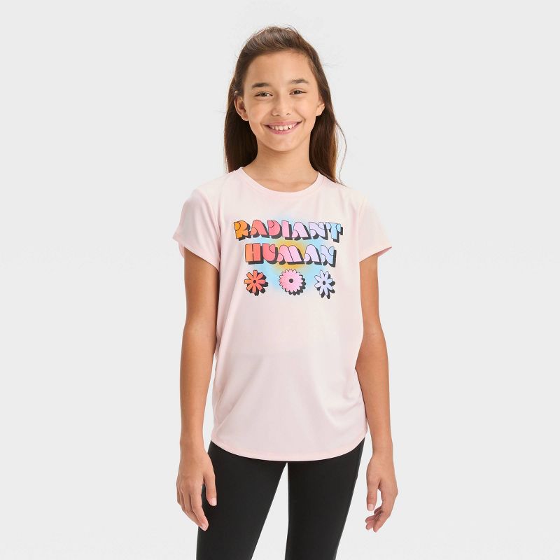 Girls&#39; Short Sleeve &#39;Radiant Human&#39; Graphic T-Shirt - All In Motion™ Light Pink, 1 of 5