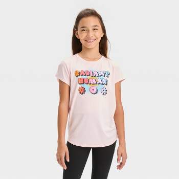 Girls' Short Sleeve 'Radiant Human' Graphic T-Shirt - All In Motion™ Light Pink