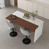 Modern Black Kitchen Island Dining Table with LED Lights and 2 Brown Bar Stools, Faux Marble Counter Height Set for Eat-in Kitchen-3irtyhousy - 3 of 4