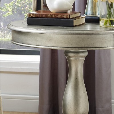 Champagne Finish Round Wood Pedestal End Table