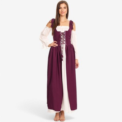 Anna-Kaci Women's Renaissance Lace-Up Overdress with Shoulder Tie Straps for Casual Looks - Medium, Burgundy