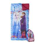Exxel Outdoors Disney Frozen 2 Anna, Elsa, and Olaf Full Length Zipper Sleeping Bag And Sling Styled Backpack Outdoor Indoor Camp Kit