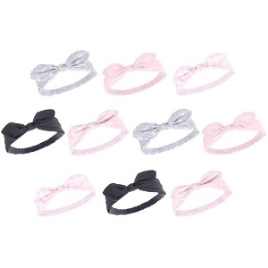 Hudson Baby Infant Girl Cotton and Synthetic Headbands Bundle Set, Pink Bandana, 0-24 Months - 1 of 2