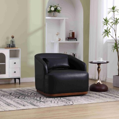 CAVINAS PU Leather Swivel Barrel Accent Chair with Mid-Height Backrest,Upholstered Swivel Living Room Chair,Reading Chairs for Living Room