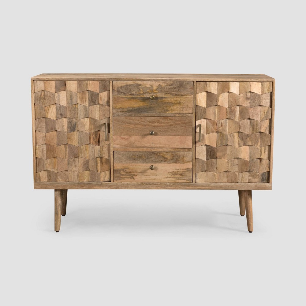 Christopher Knight Home Latimer Mid-Century Modern 3 Drawer Sideboard Natural: Mango Wood Buffet Table, 2 Doors