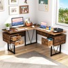 Tangkula 59" L-shaped Computer Desk w/ Charging Station Corner Desk Sturdy Metal Frame Brown - 2 of 4