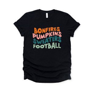 Simply Sage Market Women's Bonfires Pumpkin Sweaters Football Long Sleeve Graphic Tee - 1 of 4