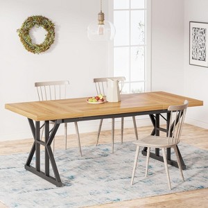 Okak Rustic Wood Large Rectangular Dining Table with X-Trestle Metal Legs,Long Modern Kitchen Dinner Table for Dining Room,Family Meals - 1 of 4