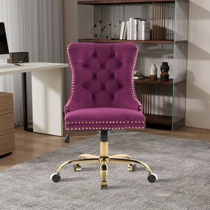 Aortzio Velvet Upholstered Office Chair,Swivel Task Chair With Golden Metal Base - 1 of 4