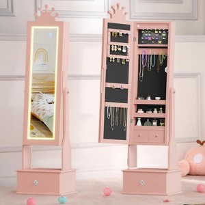 Garvee Kids Jewelry Armoire Cabinet with Full-Length Mirror,46"Jewelry Armoire with 3 Storage Drawers,Kids Vanity Dress Up Mirror Jewelry Cabinet - 1 of 4