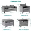 Sonkuki 8 Pieces Patio Sofa with Rectangle Fire Pit Table and Ottomans, Wicker Conversation Couch, Light Gray Cushion - 3 of 4