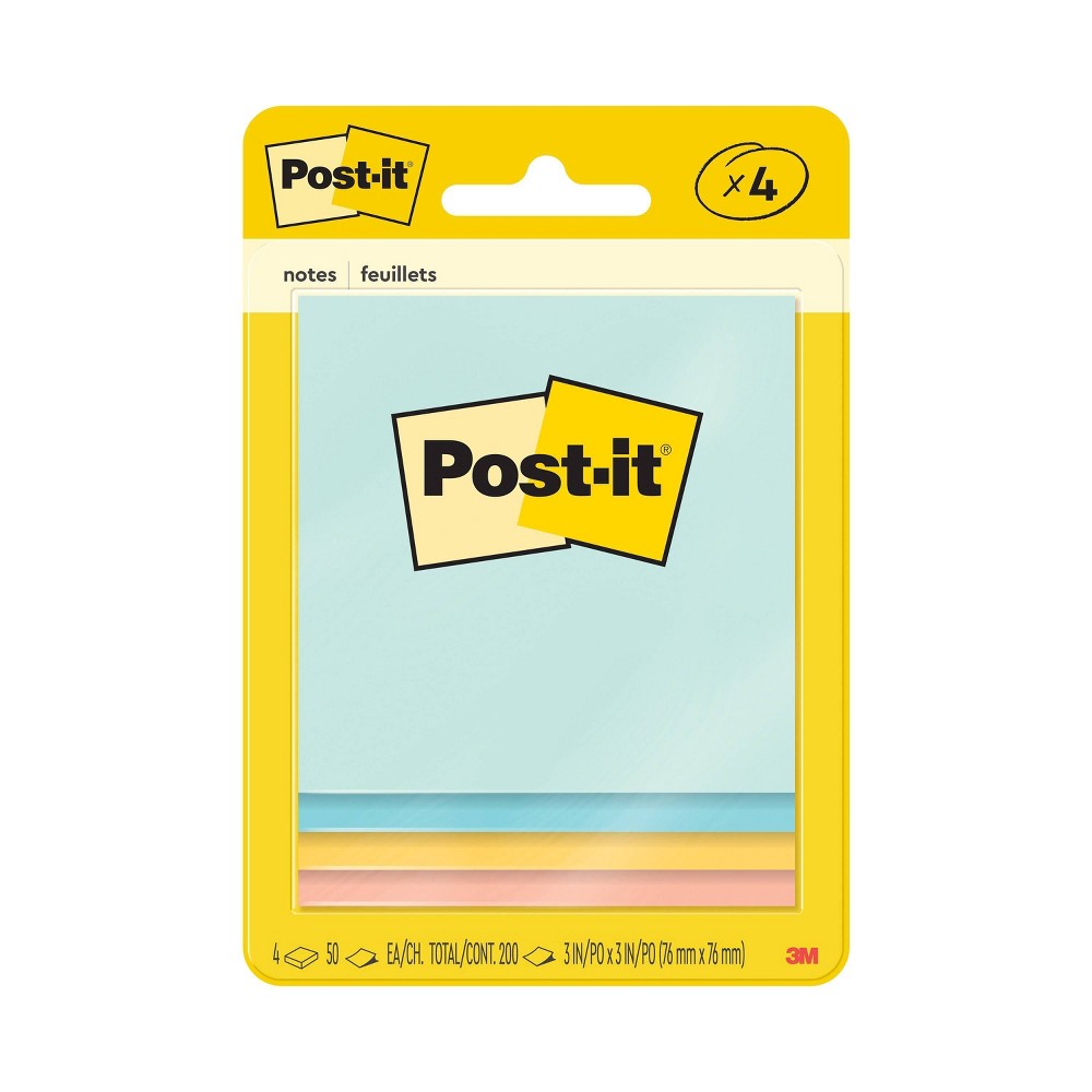 Photos - Desk Organiser Post-it Notes 4pk 3" x 3" 50 Sheet/Pad Beachside Café Collection: Multicolor Sticky Notes, Uncoated Paper, Art & Design Them 