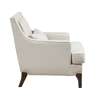 Cream and Dark Brown Wide Accent Chair with Pillow