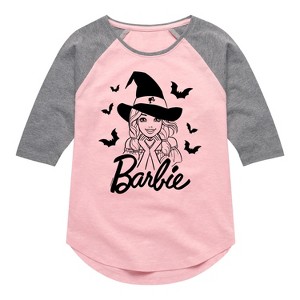 Girls' - Barbie - Barbie Halloween Art Shirt Tail Raglan Graphic T-shirt - 1 of 4