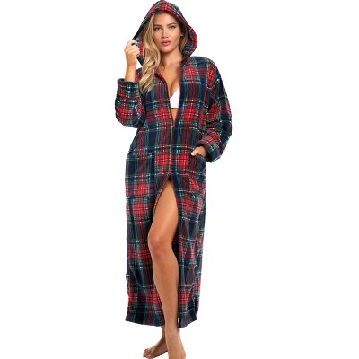 ADR Women's Zip Up Robe with Hood, Women's Long Zipper Robe, Warm Cozy Hooded Bathrobe