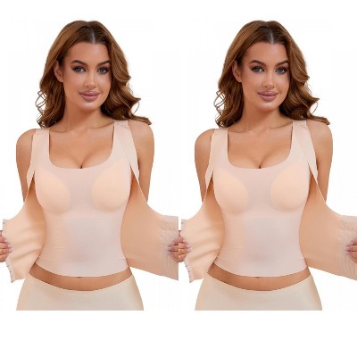 INSPIRE CHIC 2 Pcs Women's Front Hooks Closure Tummy Control Slimming Tops with Built-in Bra Body Shapers