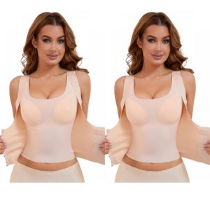 INSPIRE CHIC 2 Pcs Women's Front Hooks Closure Tummy Control Slimming Tops with Built-in Bra Body Shapers - 1 of 4