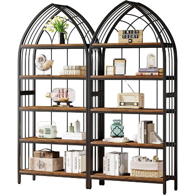 Tribesigns 5-Tier Bookshelf, 74.8" Tall Bookcase, Industrial Curved Freestanding Display Shelf, Wood Storage Shelf for Living Room, Home Office