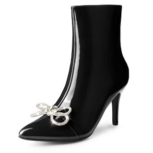 Perphy Women's Bow Rhinestone Pointy Toe Stiletto Heels Ankle Boots - 1 of 4