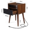 Mid Century Modern Wood Nightstand Side Table with Charging Station and Drawer - 3 of 4