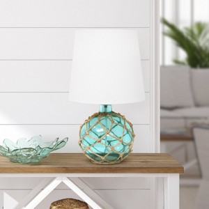 14.75" Maritime Medium Coastal Fisherman Shoreside Colored Glass Rope Table Lamp with Fabric Shade - Lalia Home - 1 of 4