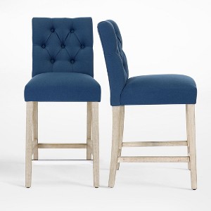 WestinTrends 24" Linen Fabric Tufted Counter Stool (Set of 2) - 1 of 4